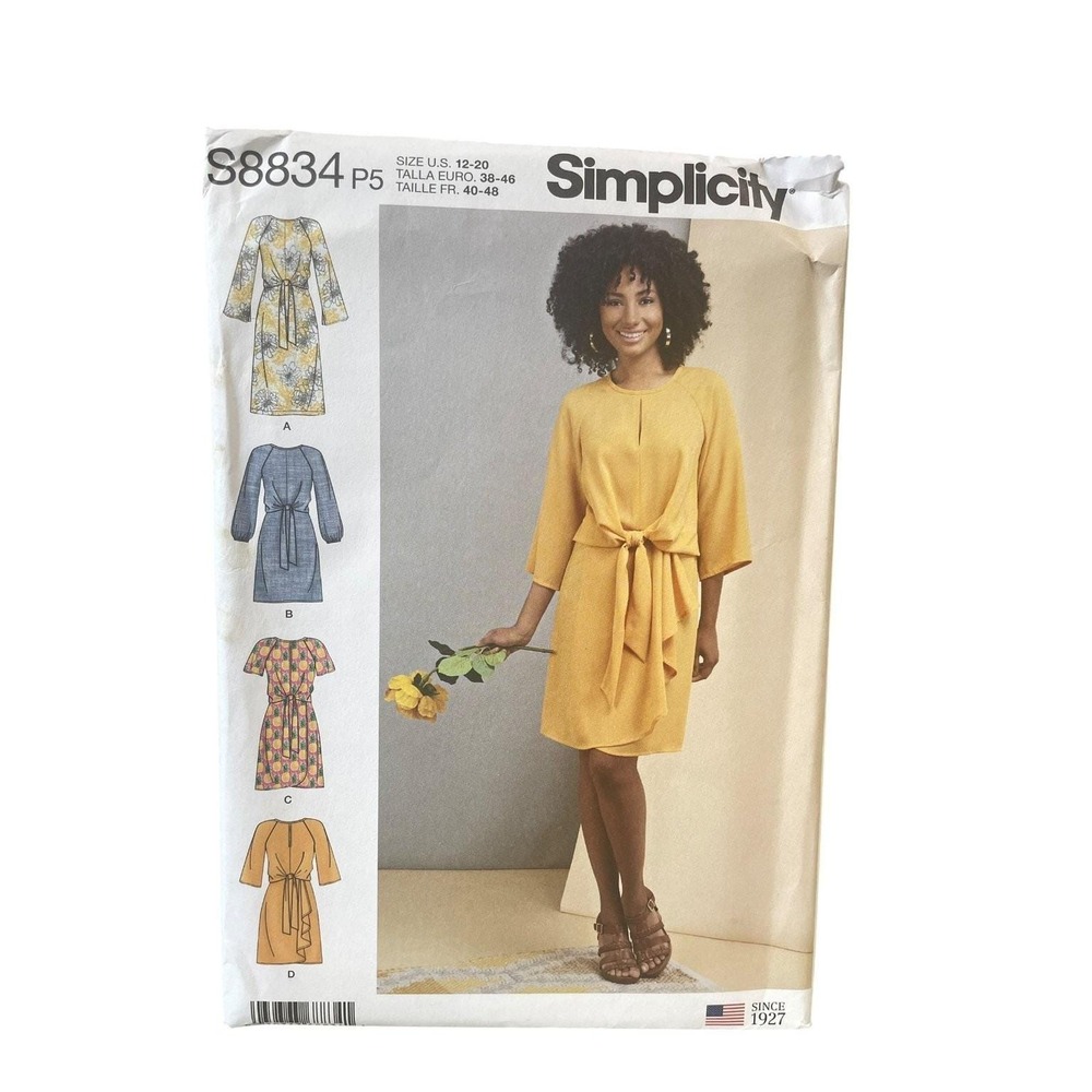 Sewing Pattern Simplicity S8834 Dress Misses' Tie Front Sizes 12-20 Uncut